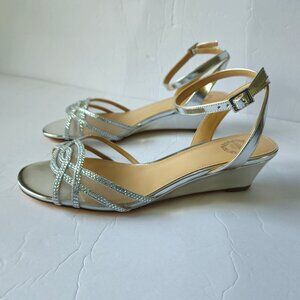 I.Miller Fara Wedged Heel Women's Sandals Size 8.5 M Silver Adjustable Strap